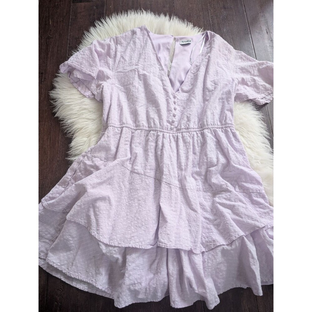 Arula Lavender Tiered Short Sleeve V Neck Babydoll Dress Size X 10-14 XL